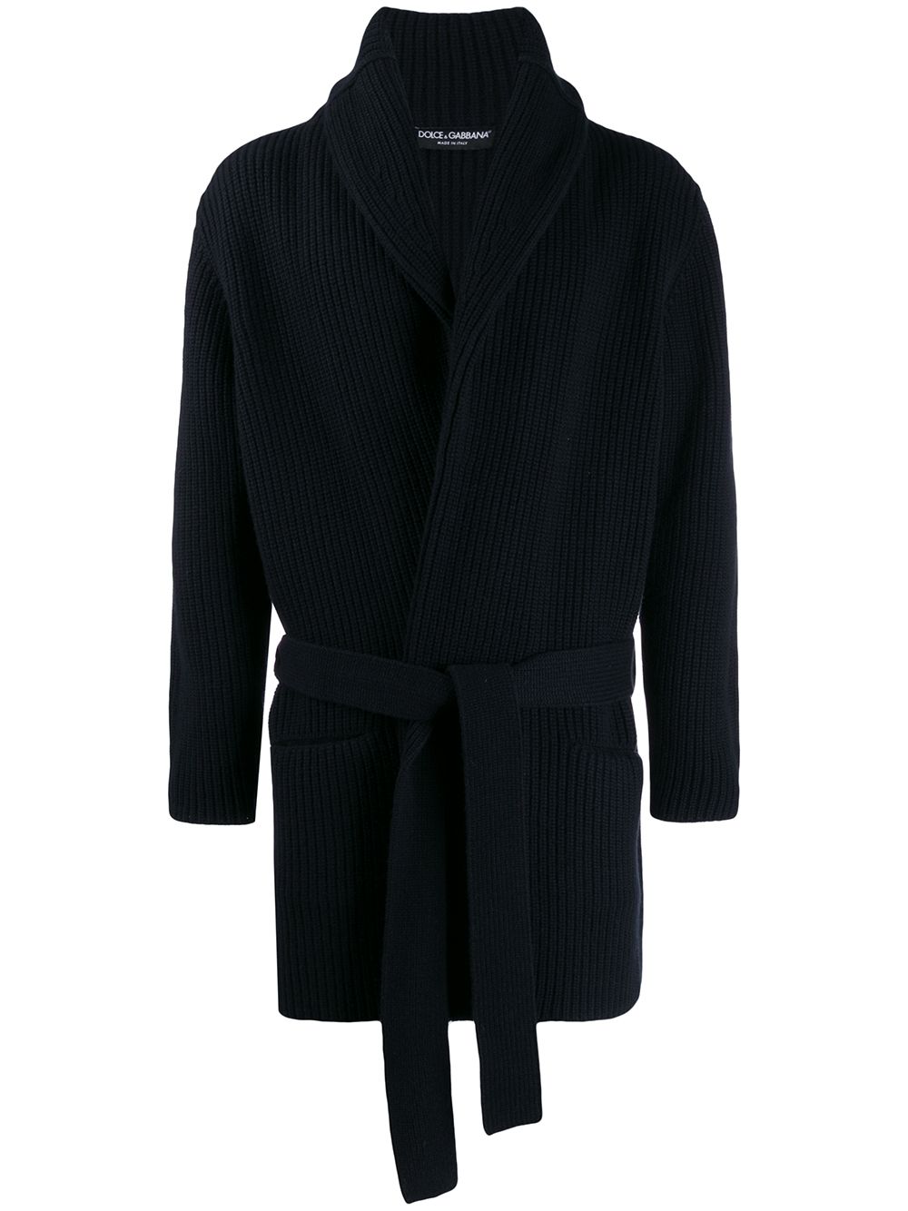 Dolce & Gabbana Ribbed Knit Cashmere Coat In Blue
