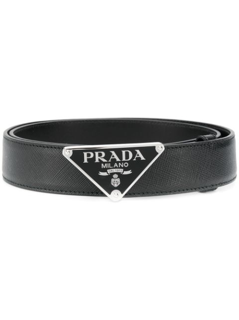 Prada Triangular Logo Buckle Belt In Grey | ModeSens