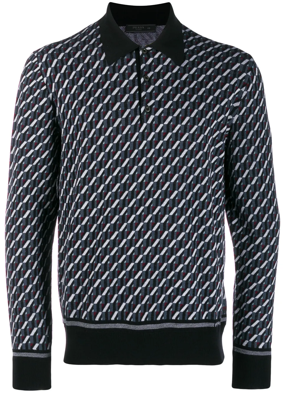 long-sleeve intarsia polo shirt