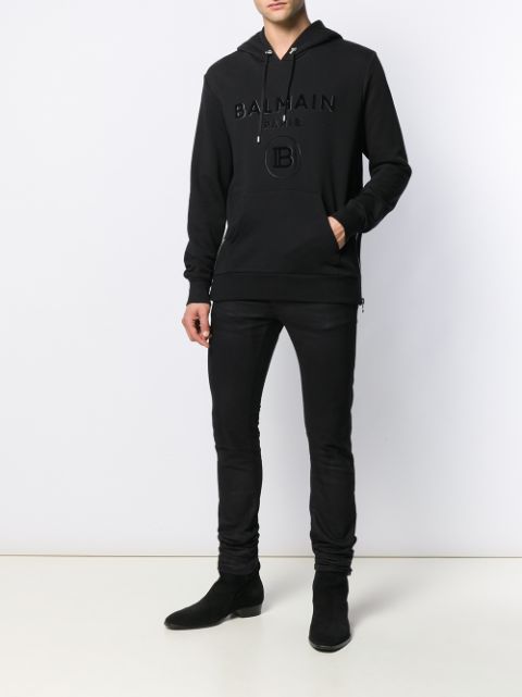 Shop black Balmain velvet logo hoodie with Express Delivery - Farfetch
