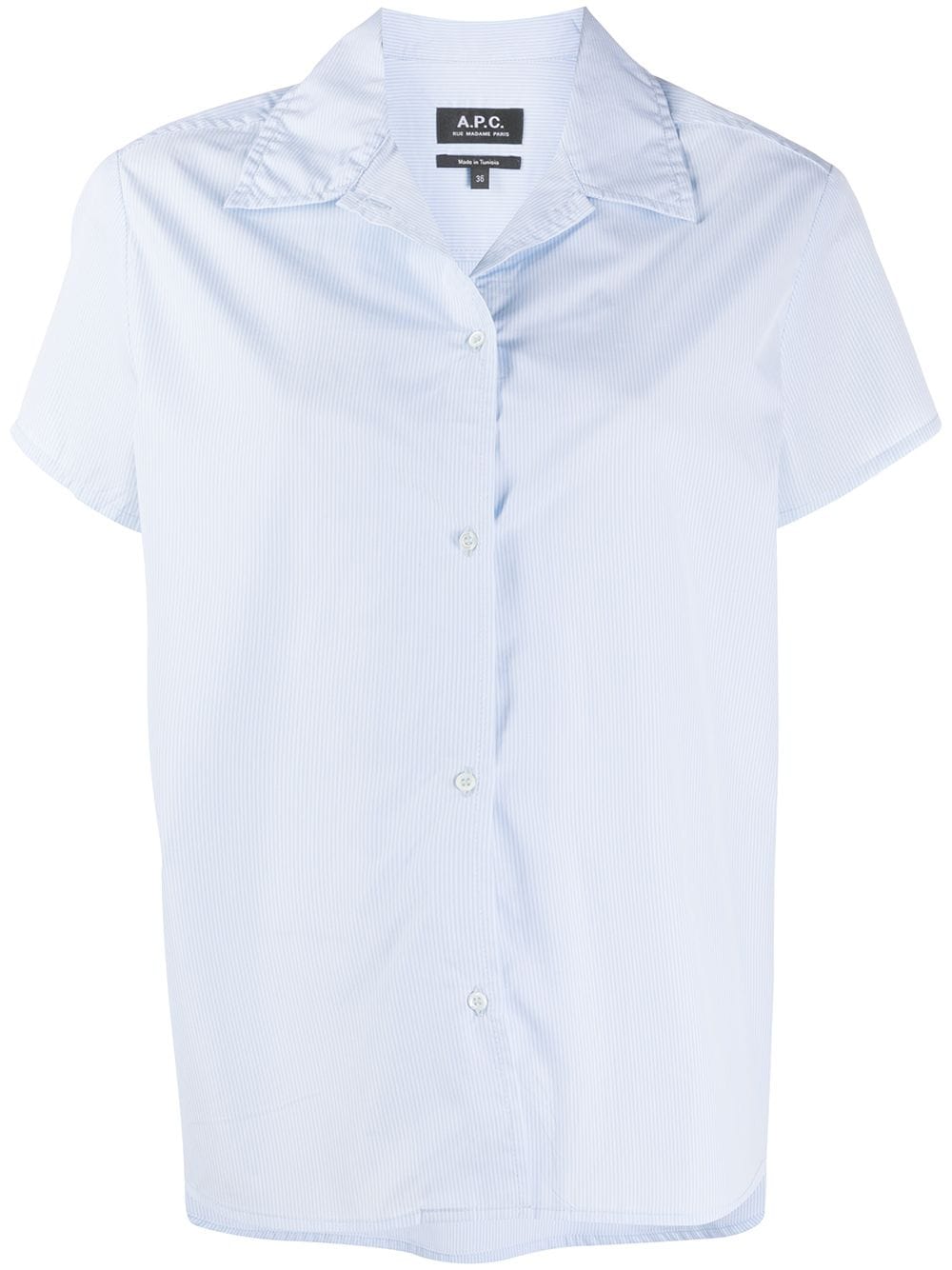Shop Apc Pinstriped Notched Collar Shirt In Blue