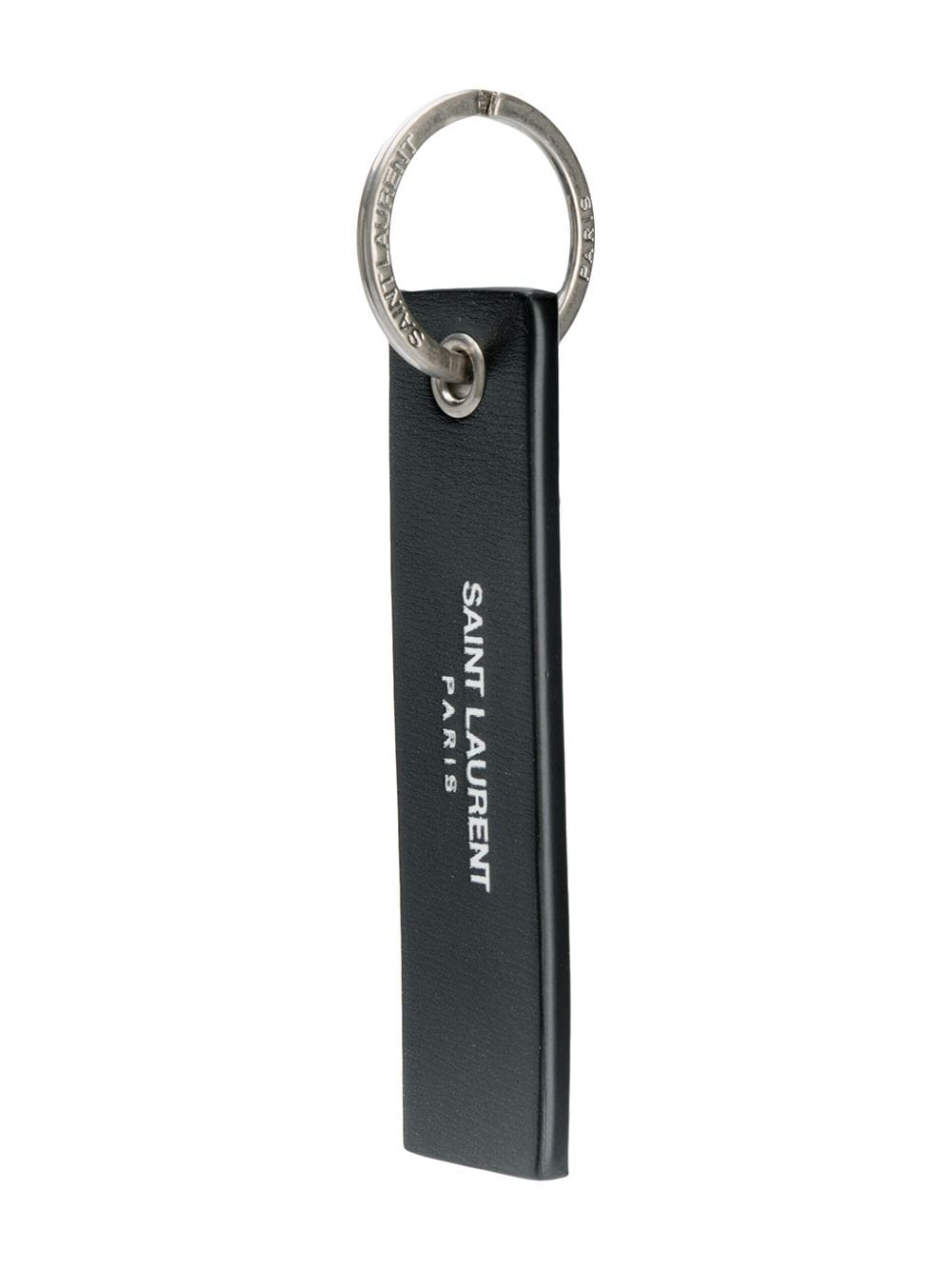 Shop Saint Laurent Embossed Logo Keyring In Black