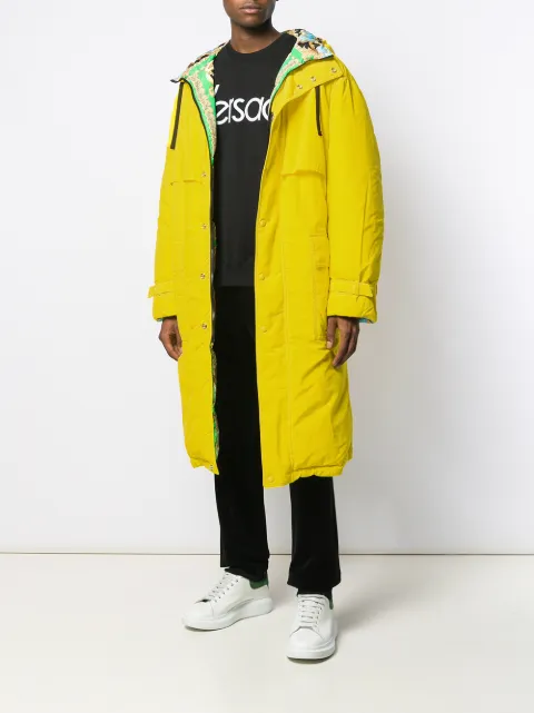 yellow Versace hooded belted raincoat 