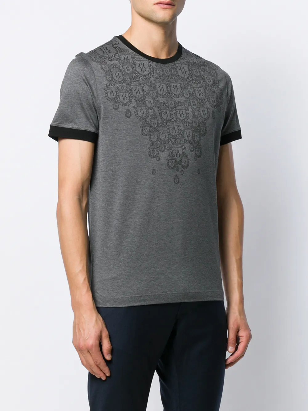  Billionaire T Shirt Mit Wappen Print   Grau 