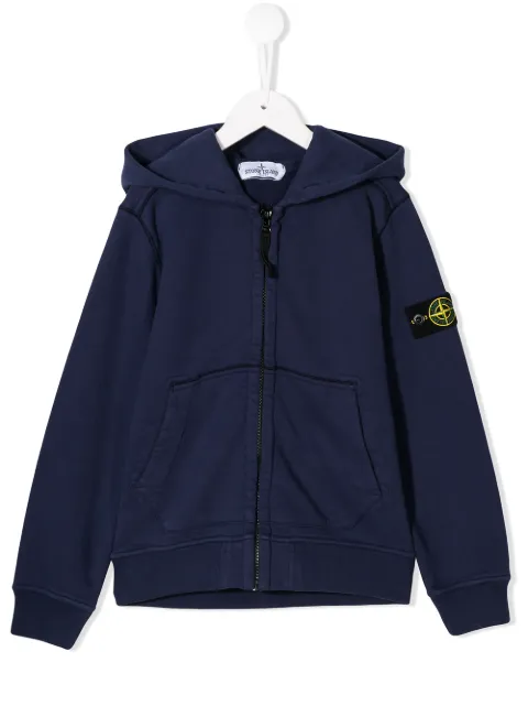 Click to view more detailed imagery on our partner's website Stone Island Junior Kids' Logo Zipped Hoodie In Blue