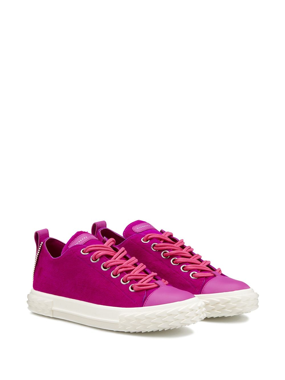 Shop Giuseppe Zanotti Fur Lace-up Sneakers In Pink