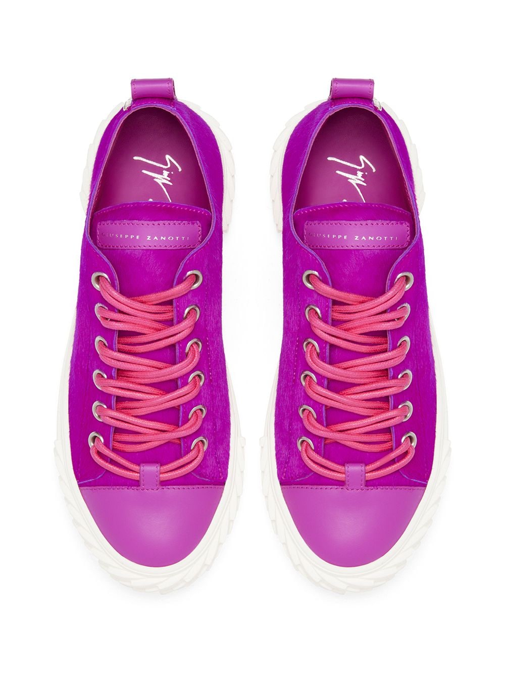 Shop Giuseppe Zanotti Fur Lace-up Sneakers In Pink