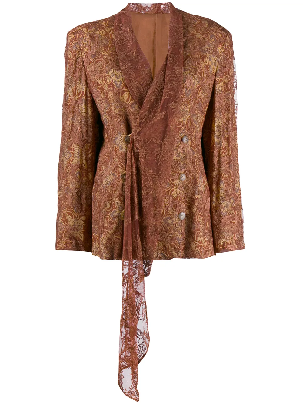 

Yohji Yamamoto Pre-Owned lace overlay wrap jacket - Neutrals