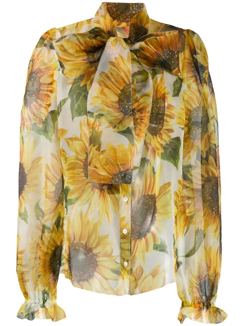 Click to view more detailed imagery on our partner's website Dolce & Gabbana Sunflower-print Chiffon Shirt With Pussy Bow In Hahh9