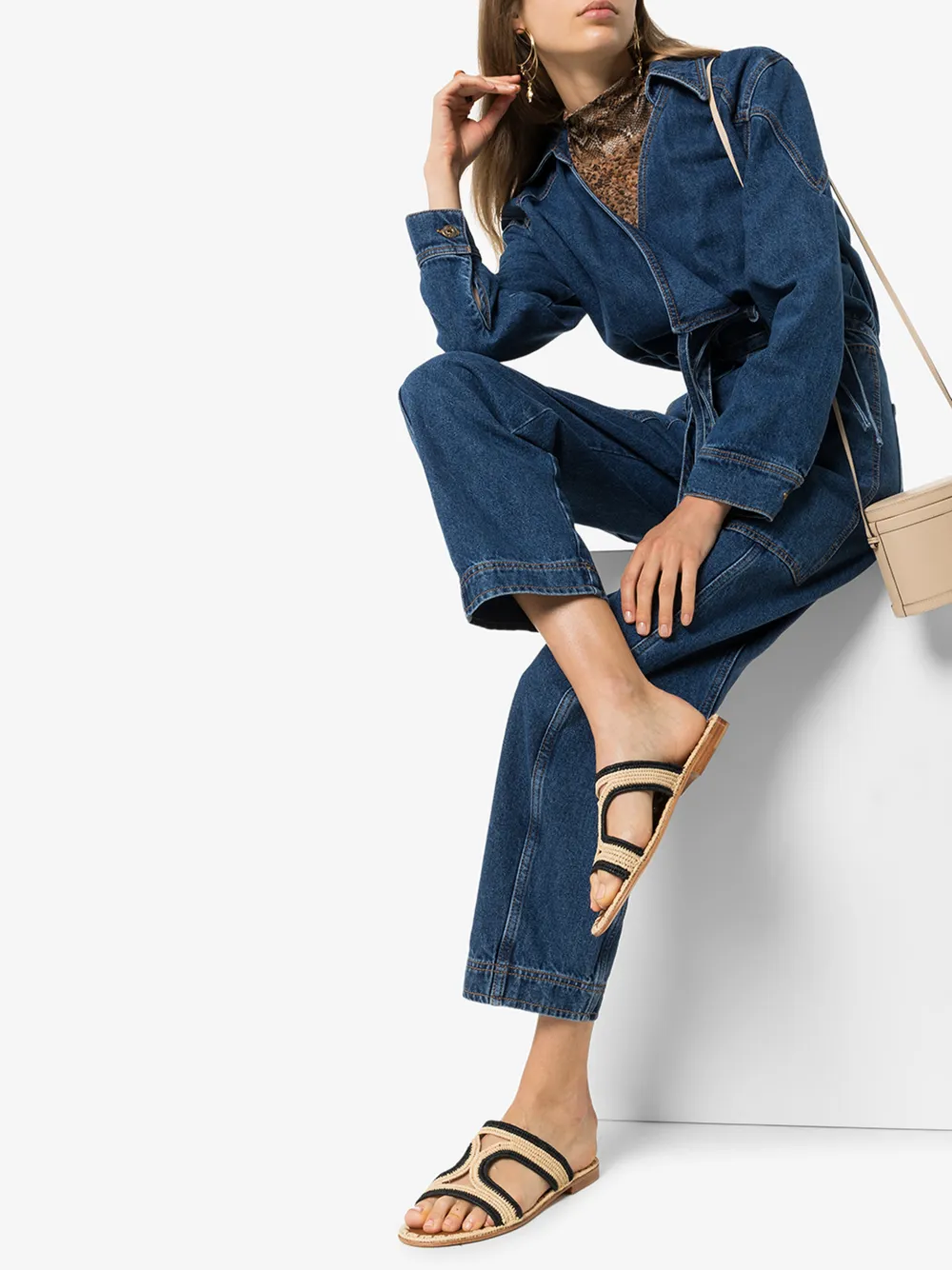 CARRIE FORBES BLACK AND NEUTRAL MOHA RAFFIA SANDALS,MOHA14269526