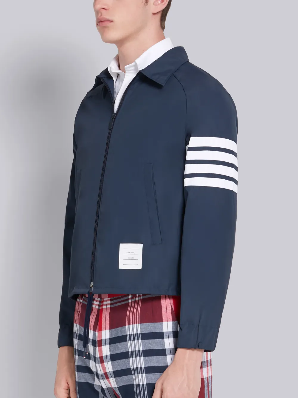 THOM BROWNE THOM BROWNE NAVY FLYWEIGHT TECH 4-BAR STRIPE WINDBREAKER,MJT226A0623014270343