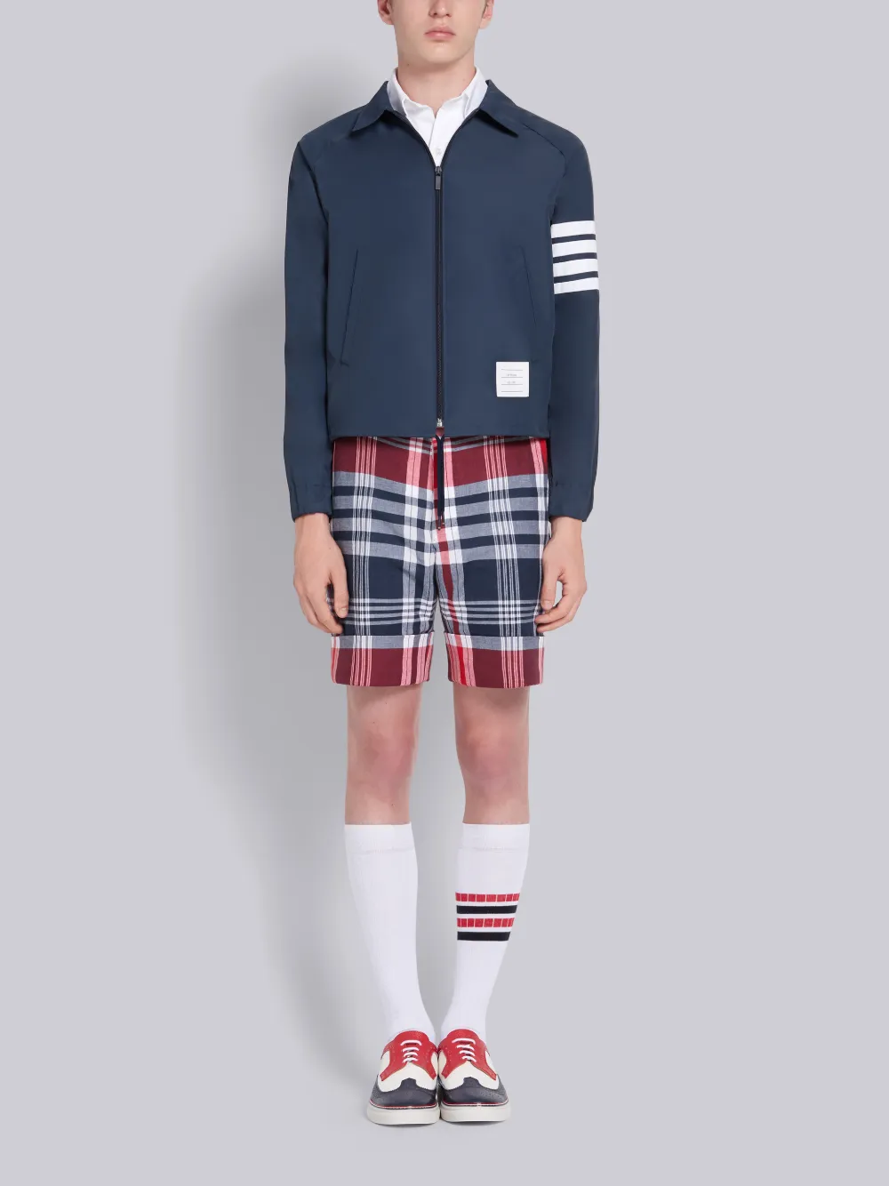 THOM BROWNE THOM BROWNE NAVY FLYWEIGHT TECH 4-BAR STRIPE WINDBREAKER,MJT226A0623014270343