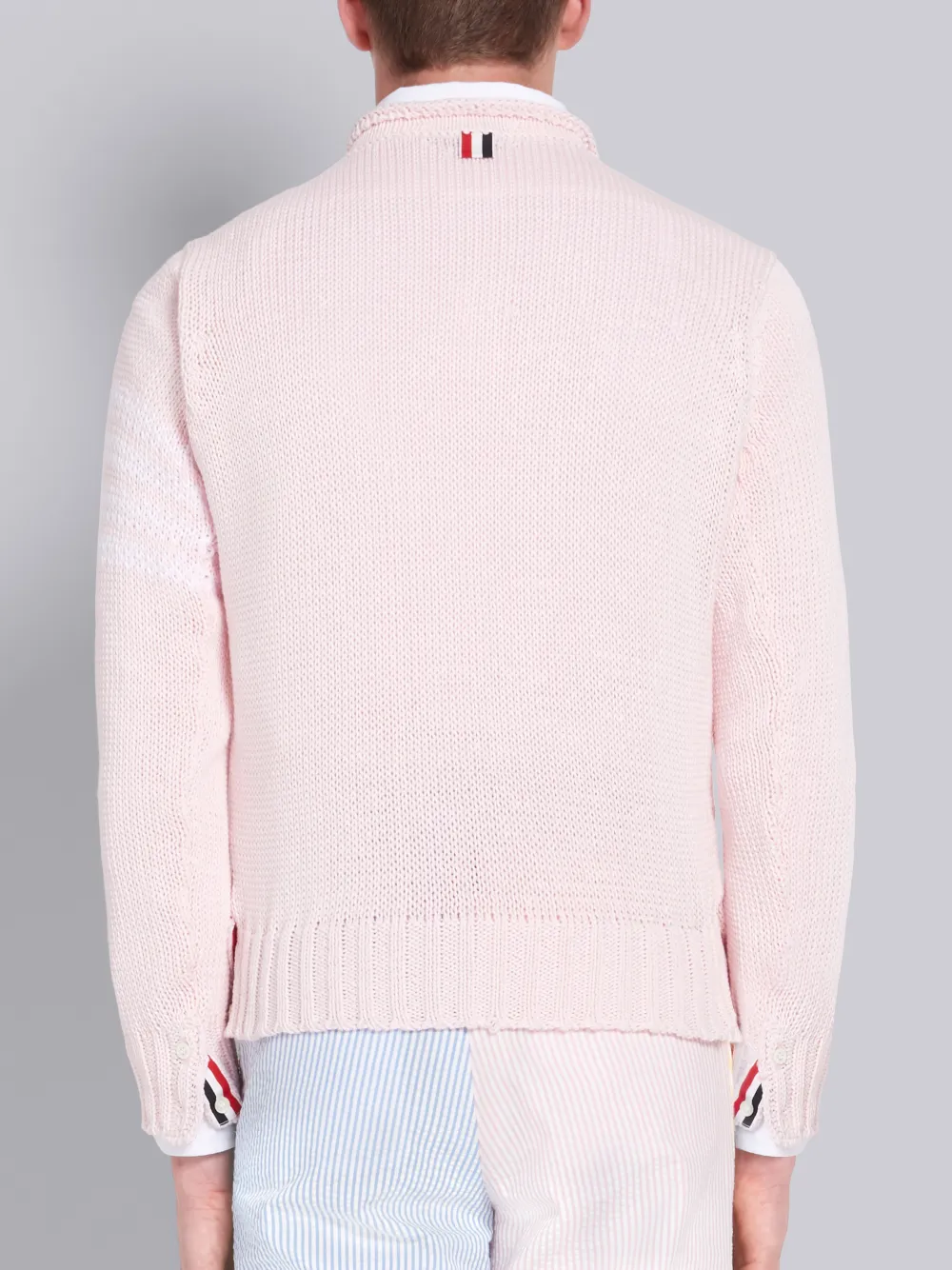 THOM BROWNE THOM BROWNE PINK COTTON DOLPHIN INTARSIA CREWNECK 4-BAR PULLOVER,MKA292A0021914270377