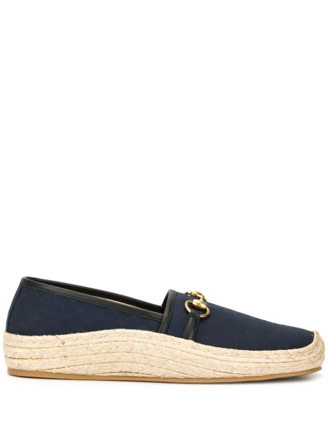 Gucci Horsebit Leather-Trimmed Logo-Jacquard Canvas Espadrilles In Blue