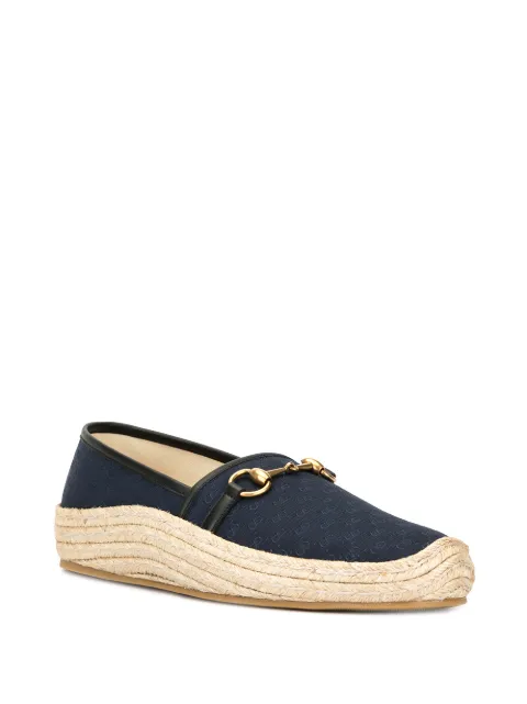 Gucci Horsebit Leather-Trimmed Logo-Jacquard Canvas Espadrilles In Blue