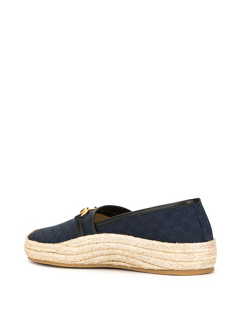 Gucci Horsebit Leather-Trimmed Logo-Jacquard Canvas Espadrilles In Blue