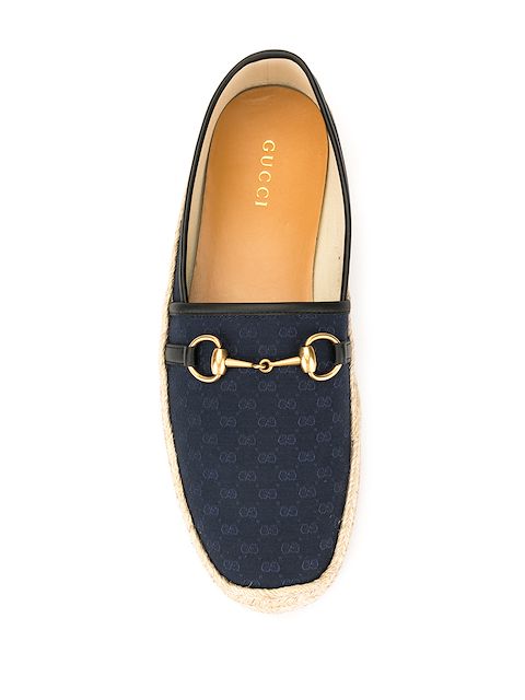 Gucci Horsebit Leather-Trimmed Logo-Jacquard Canvas Espadrilles In Blue