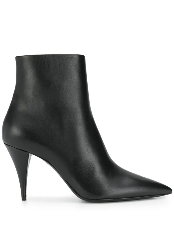black leather pointed toe ankle boots