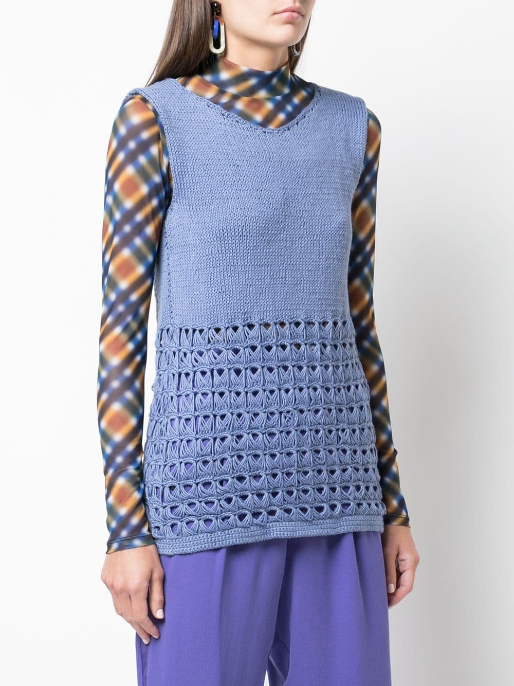 Shop Voz Sleeveless Knitted Top In Blue