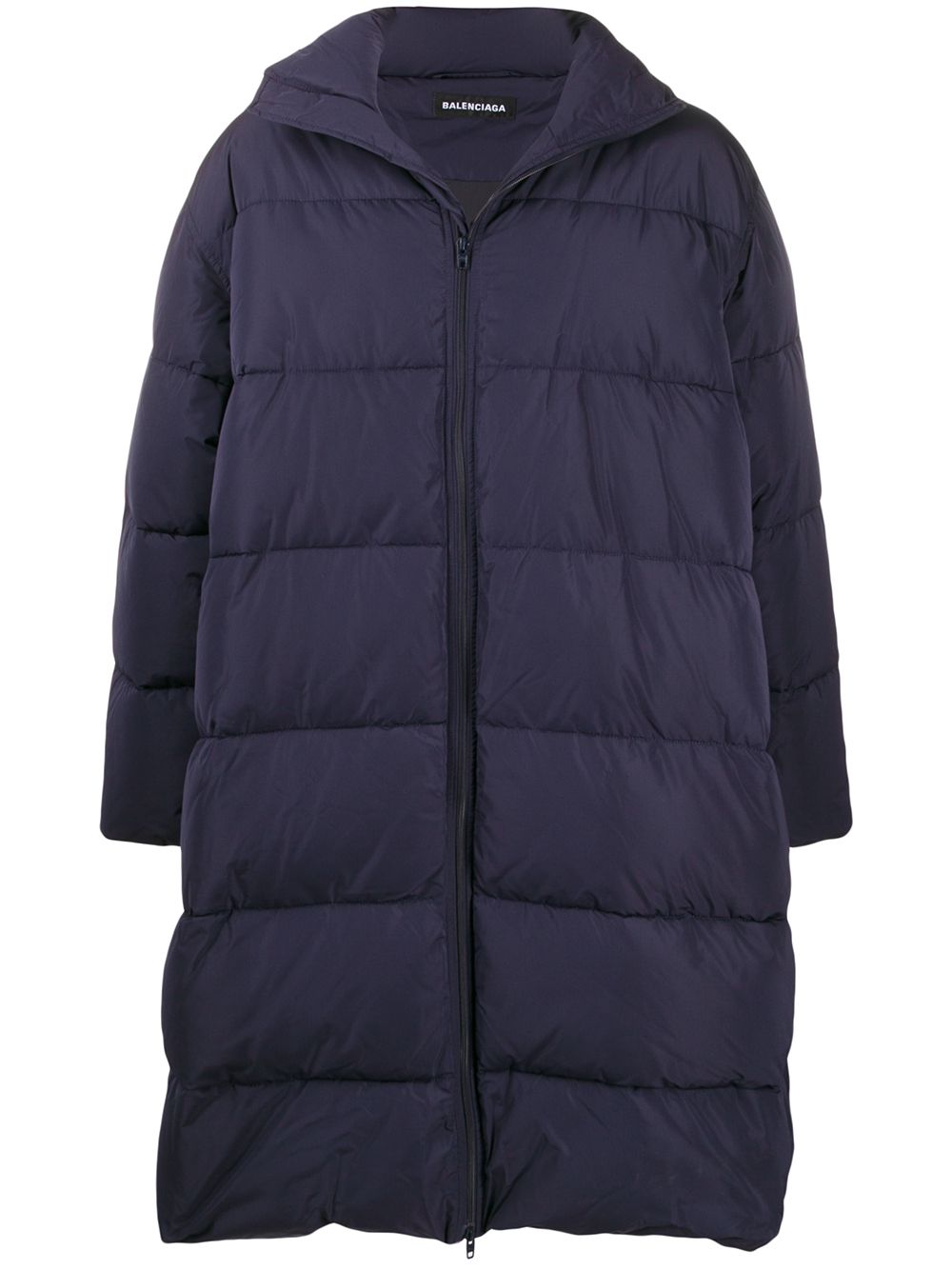 Shop Balenciaga Logo Patch Quilted Puffer Coat In Blue