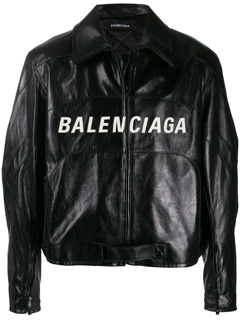 Balenciaga Printed Leather Biker Jacket in Black for Men