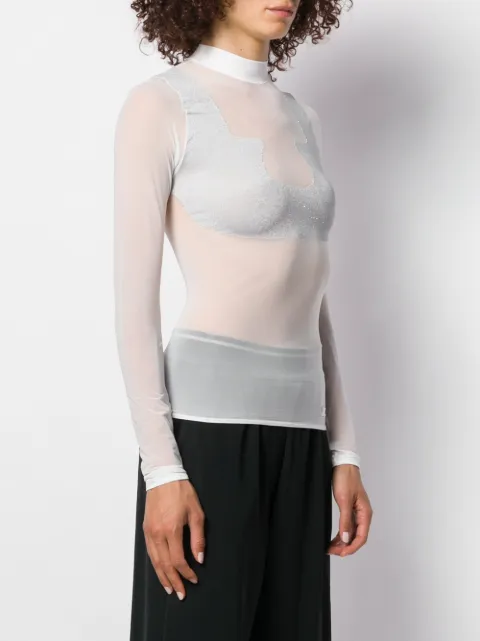 CourrÈGes Sheer High Neck T In White