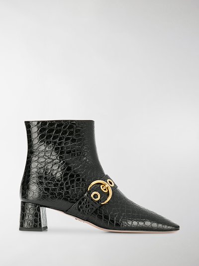 Prada buckled crocodile boots black | MODES