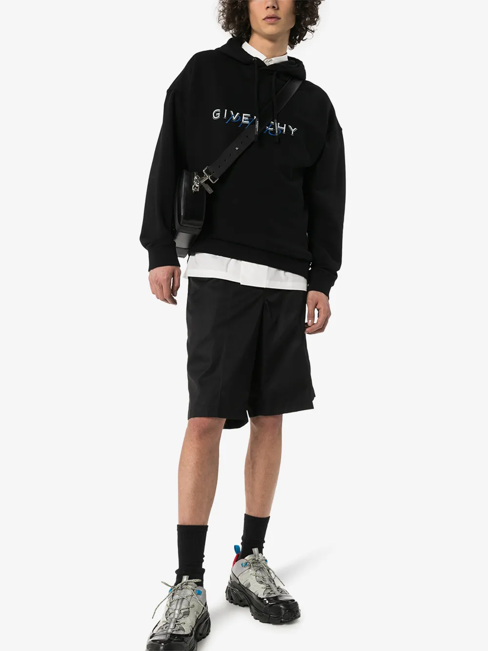 GIVENCHY GIVENCHY LOGO PRINT COTTON HOODIE,BMJ06U30AF14281160