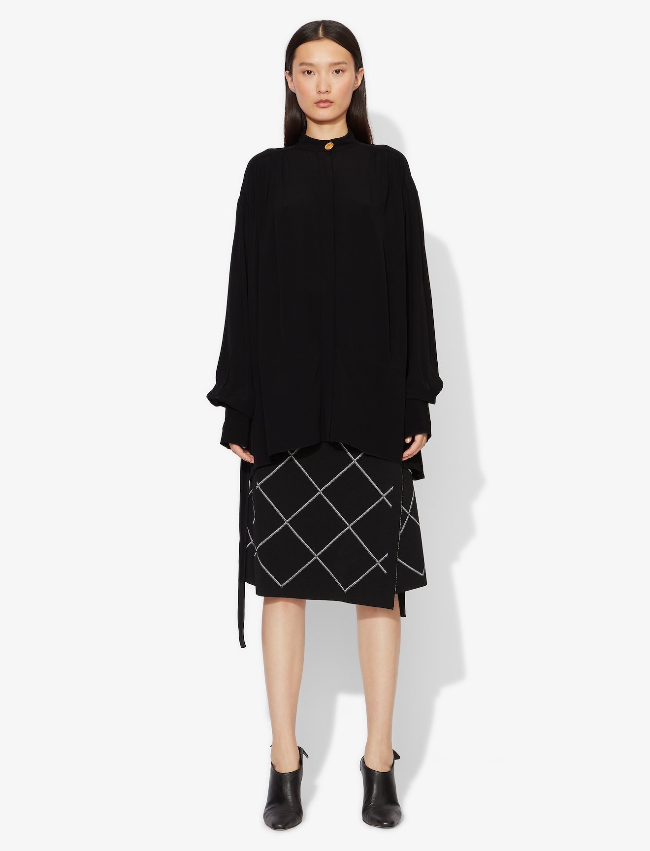 Oversized Long Sleeve Tied Buttoned Top #1
