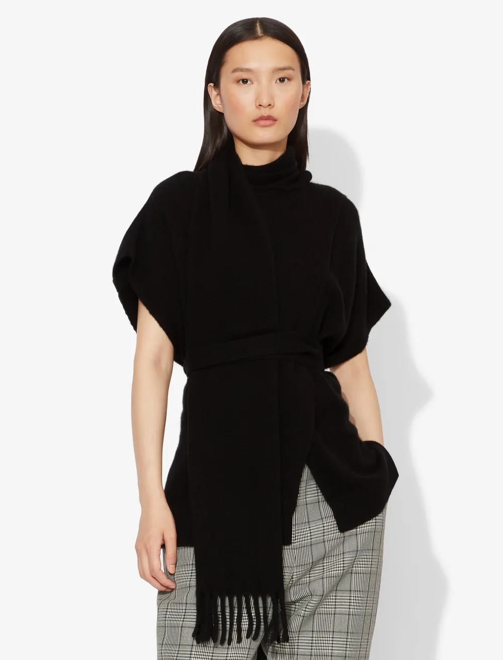 Image of Proenza Schouler Draped Scarf Cashmere Short Sleeve Knit Pullover black XS