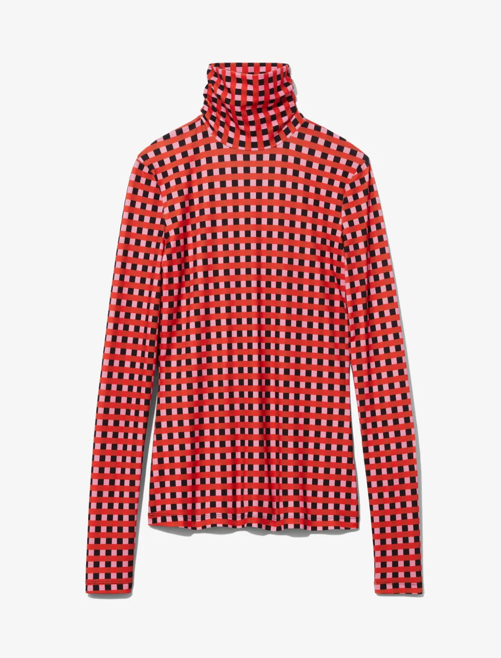 Image of Proenza Schouler White Label Multicolor Gingham Jersey Long Sleeve Turtleneck pink/black/clay med ging XS