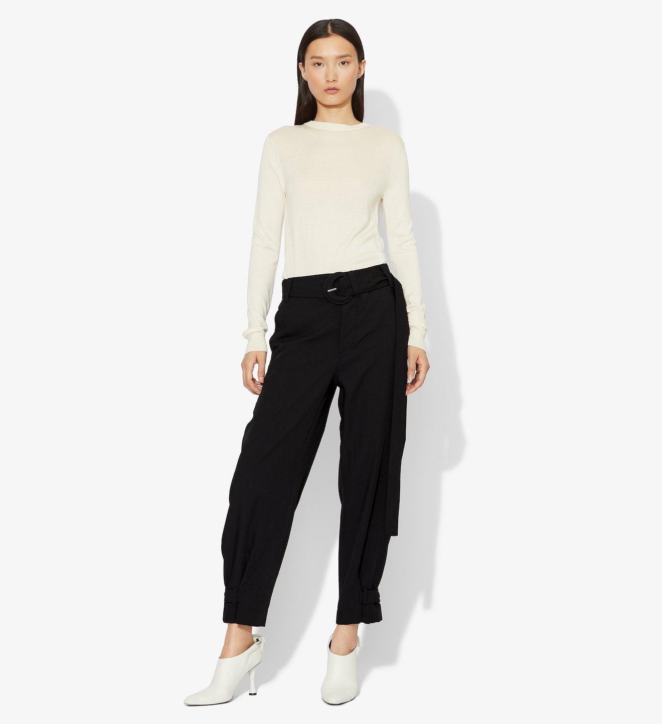 Rumpled Pique Belted Pants in black | Proenza Schouler