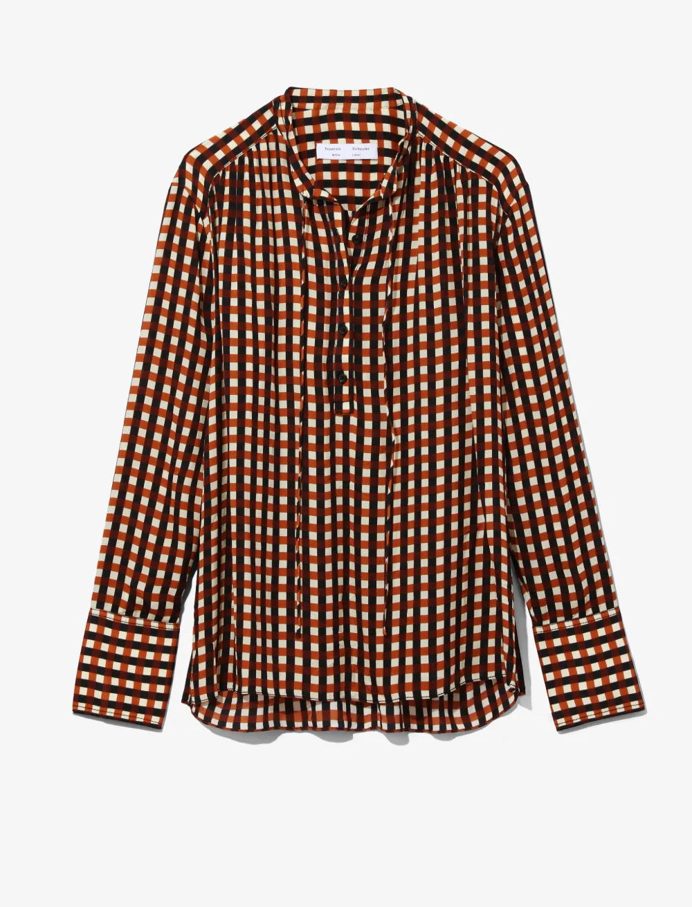 Image of Proenza Schouler White Label Multicolor Gingham Georgette Long Sleeve Blouse ecr/blk/trractta med ging/orange