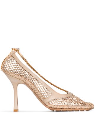 Bottega Veneta Mesh And Chain Square Toe 90 Leather Pumps Farfetch