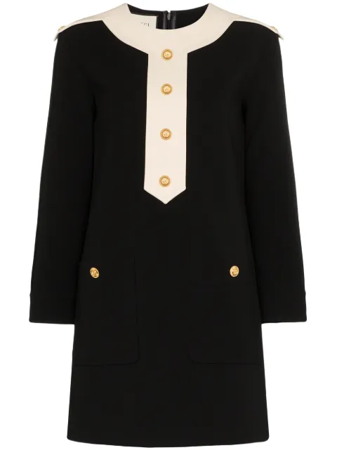 Click to view more detailed imagery on our partner's website Gucci Button-embellished Shift Mini Dress In 1032 Black Almond