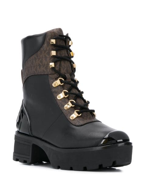 michael kors khloe leather and logo combat boot