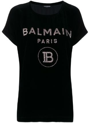 Balmain Glitter Logo Velvet T-shirt - Farfetch
