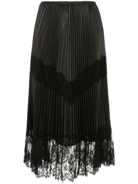 Valentino Garavani pleated lace trim midi skirt