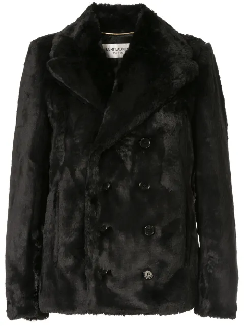 Click to view more detailed imagery on our partner's website Saint Laurent Faux-Fur Double-Breasted Coat In Black