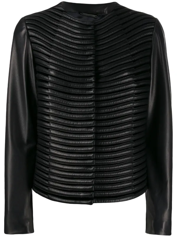 Giorgio Armani Ribbed Leather Jacket Farfetch Com