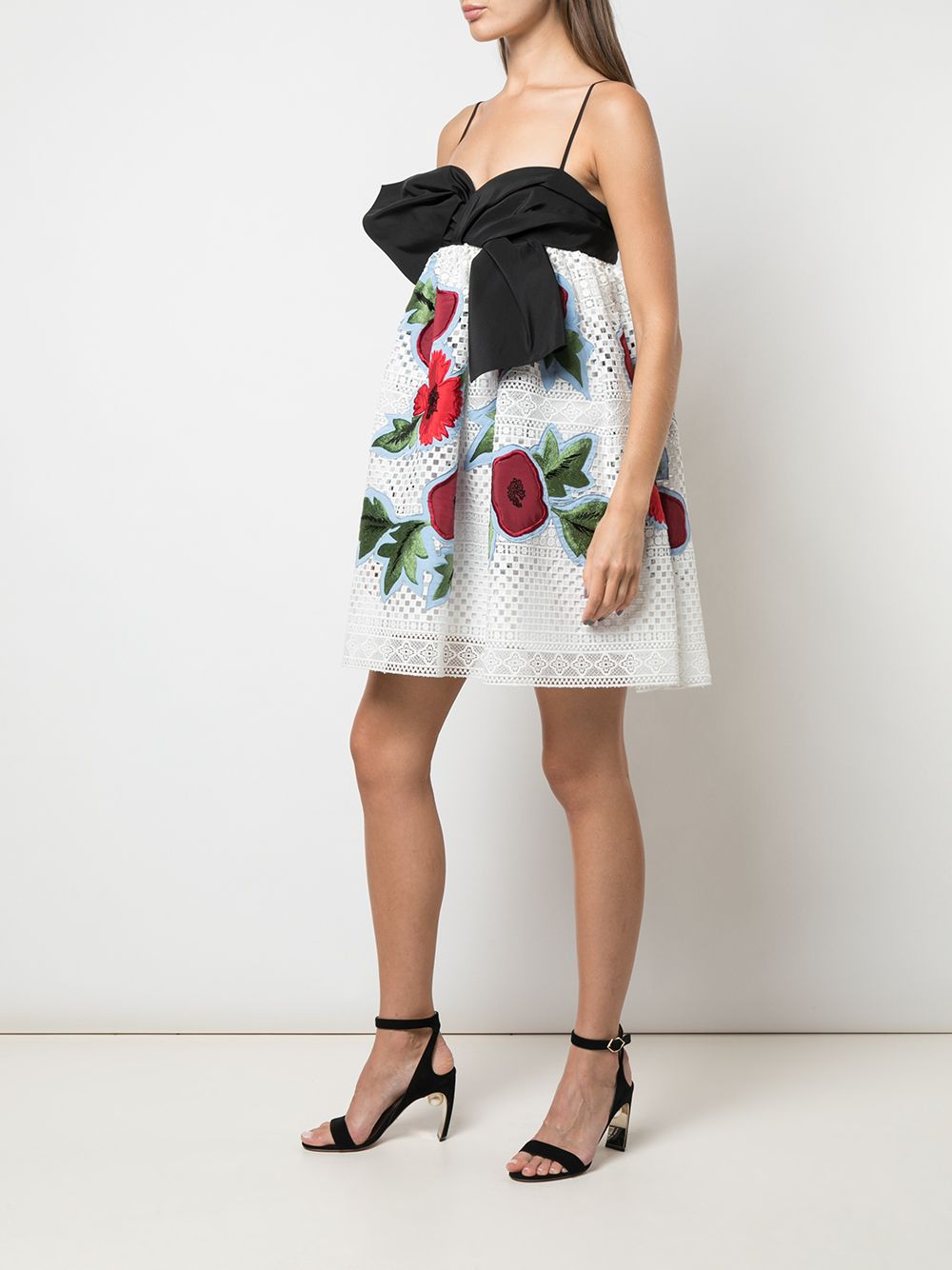 фото Carolina herrera платье мини с цветочной аппликацией