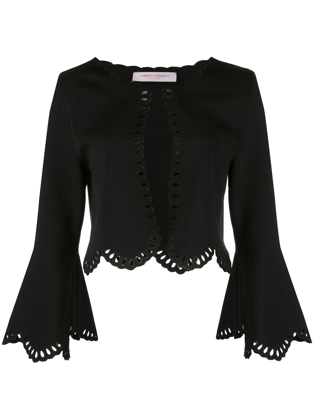 Shop Carolina Herrera Laser-cut Detail Cardigan In Black