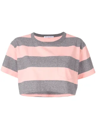 T By Alexander Wang Cropped Striped T Shirt Farfetch Com