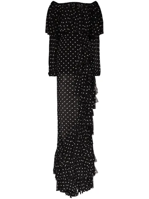 Balmain robe longue volantée à épaules dénudées