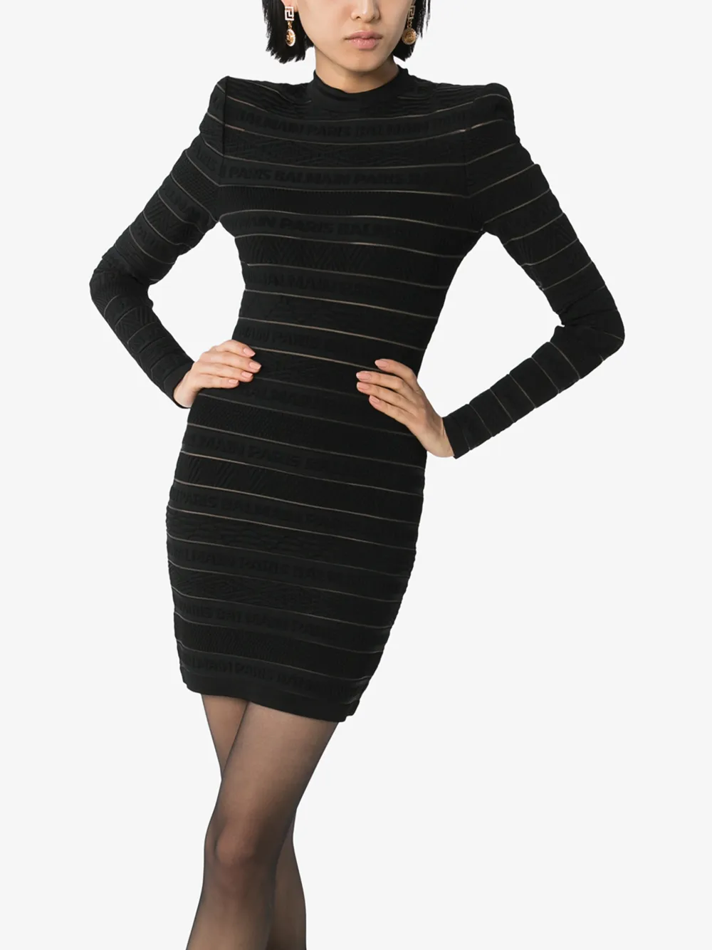 BALMAIN LOGO STRIPE MINI DRESS,TF16202K03114307653