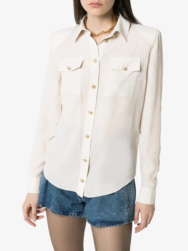 BALMAIN BUTTON-UP LONG-SLEEVE BLOUSE