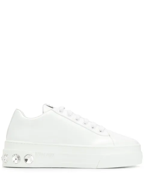 Click to view more detailed imagery on our partner's website Miu Miu Crystal-Embellished Patent-Leather Platform Sneakers In F0009 Bianco