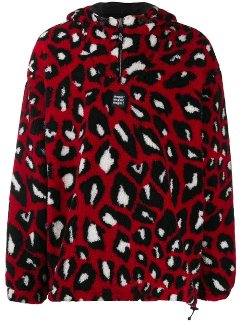 MSGM animal print shearling hooded sweater