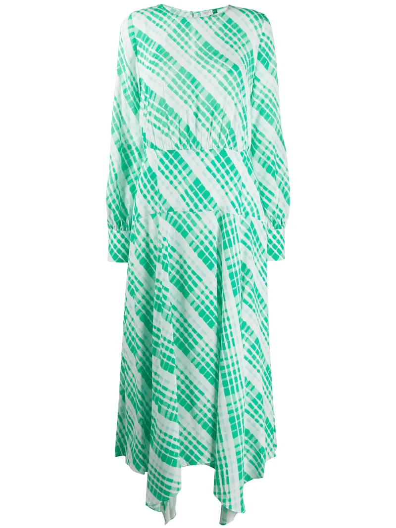 Rixo London Dresses RIXO LONG CHECK PRINT DRESS - WHITE