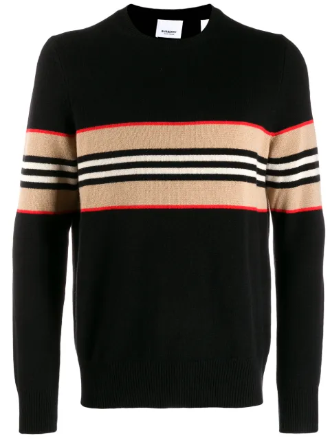 Click to view more detailed imagery on our partner's website Burberry Men's Icon Stripe Cashmere Crew Sweater In A1189 Black